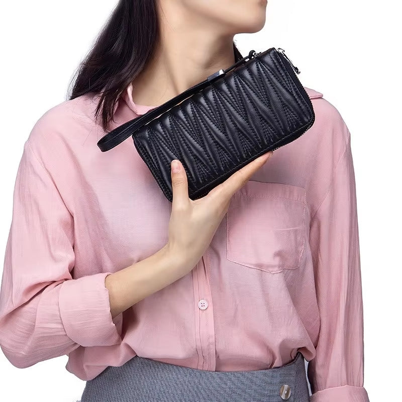 Women Clutch Sheepskin RFID Long Wallet Phone Bag Wallets - Tophatter Daily Deals