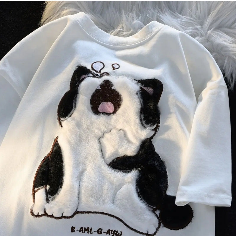 Cotton Baby Cat Couple Loose T-shirt Blouses - Tophatter Daily Deals