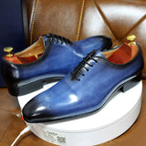 Genuine Calf Leather Men Dress Shoes Blue Men Shoes - Tophatter Daily Deals