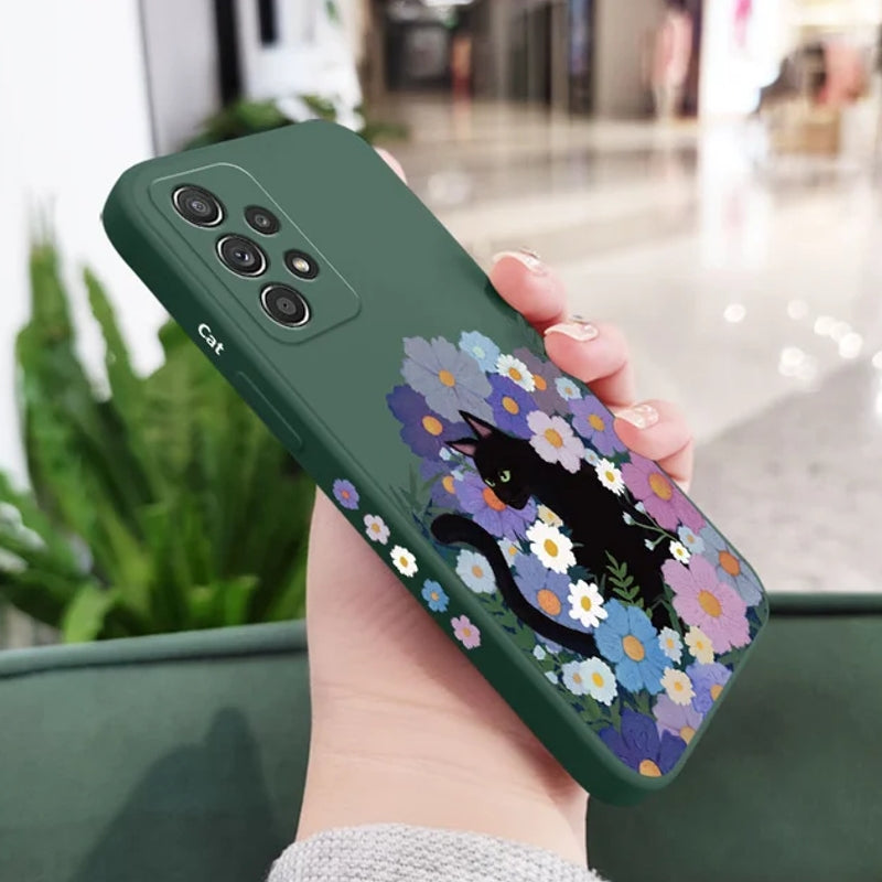 Black Cat Floral Case For Samsung Green Samsung Cases - Tophatter Daily Deals