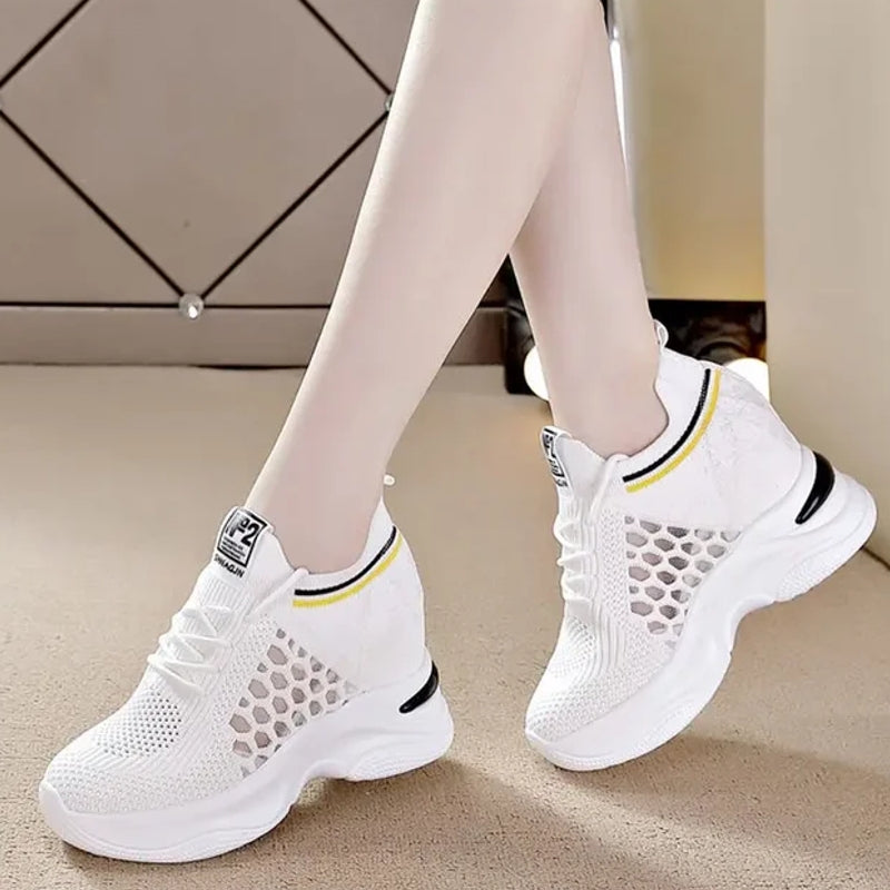 High Heels Breathable Elevator Shoes 8cm White High Heel Sneaker - Tophatter Daily Deals
