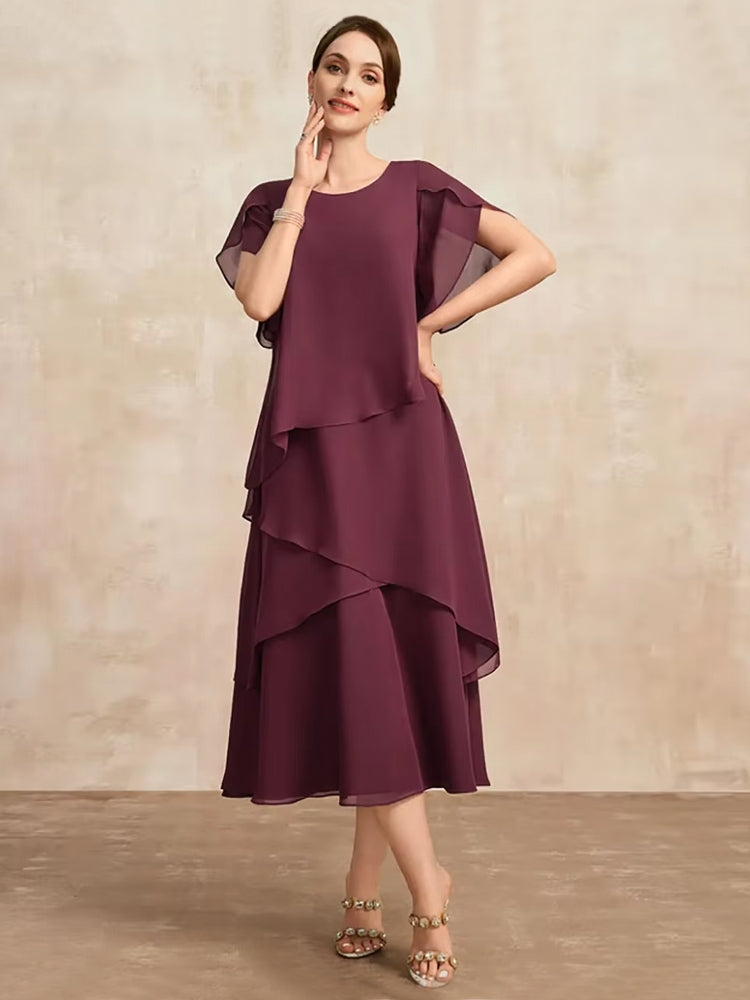 Elegant Women Burgundy Chiffon Midi Dress Burgundy Midi Dresses - Tophatter Daily Deals