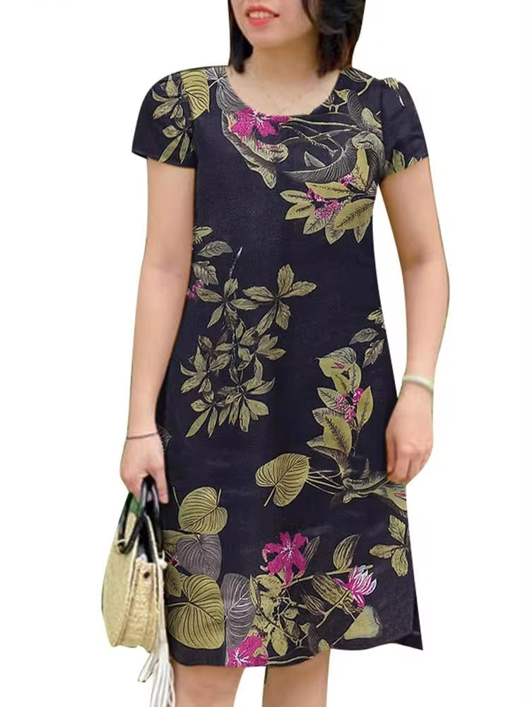 Women Round Neck Short Sleeve Casual Dress Blue Mini Dresses - Tophatter Daily Deals