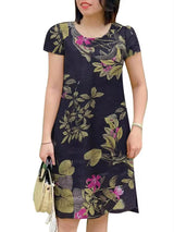 Women Round Neck Short Sleeve Casual Dress Blue Mini Dresses - Tophatter Daily Deals