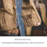 Canvas Oil Wax Men Jackets Khaki Retro Multi-pocket Men's Clothing - Tophatter Daily Deals