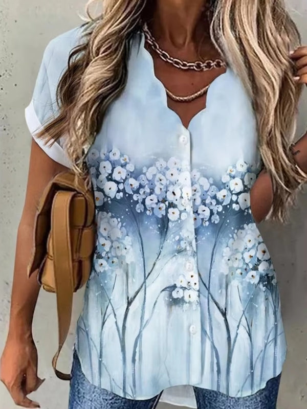 Floral Daily Weekend Floral Blouse Shirt Sky Blue Blouses - Tophatter Daily Deals