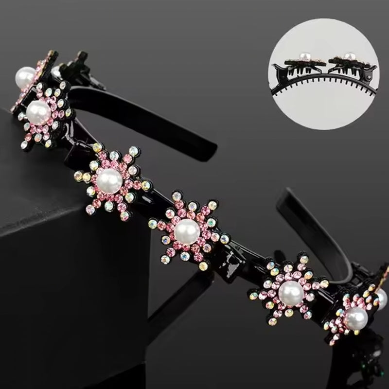 Flower Broken Hair Braided Headband Hair Pin Clips Pink HAIR ACCESSORIES - Tophatter Daily Deals