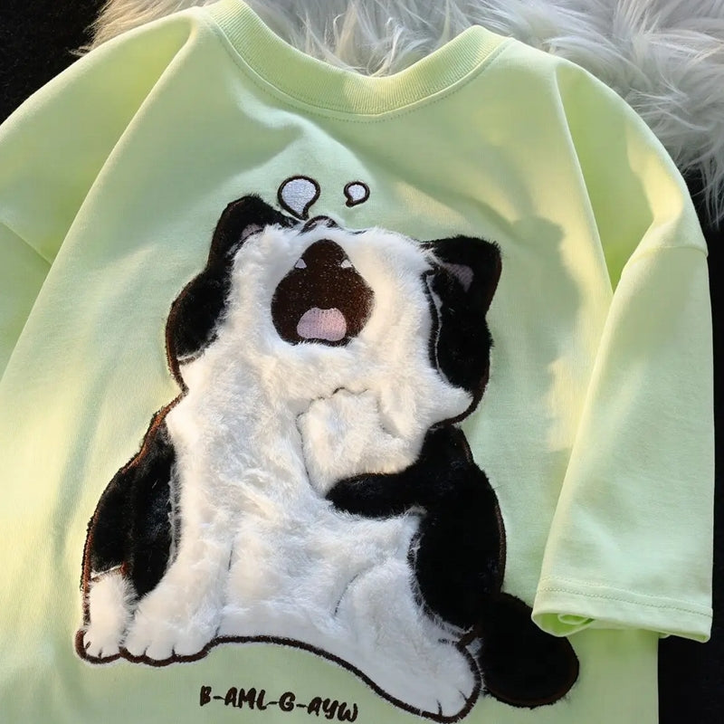 Cotton Baby Cat Couple Loose T-shirt Blouses - Tophatter Daily Deals