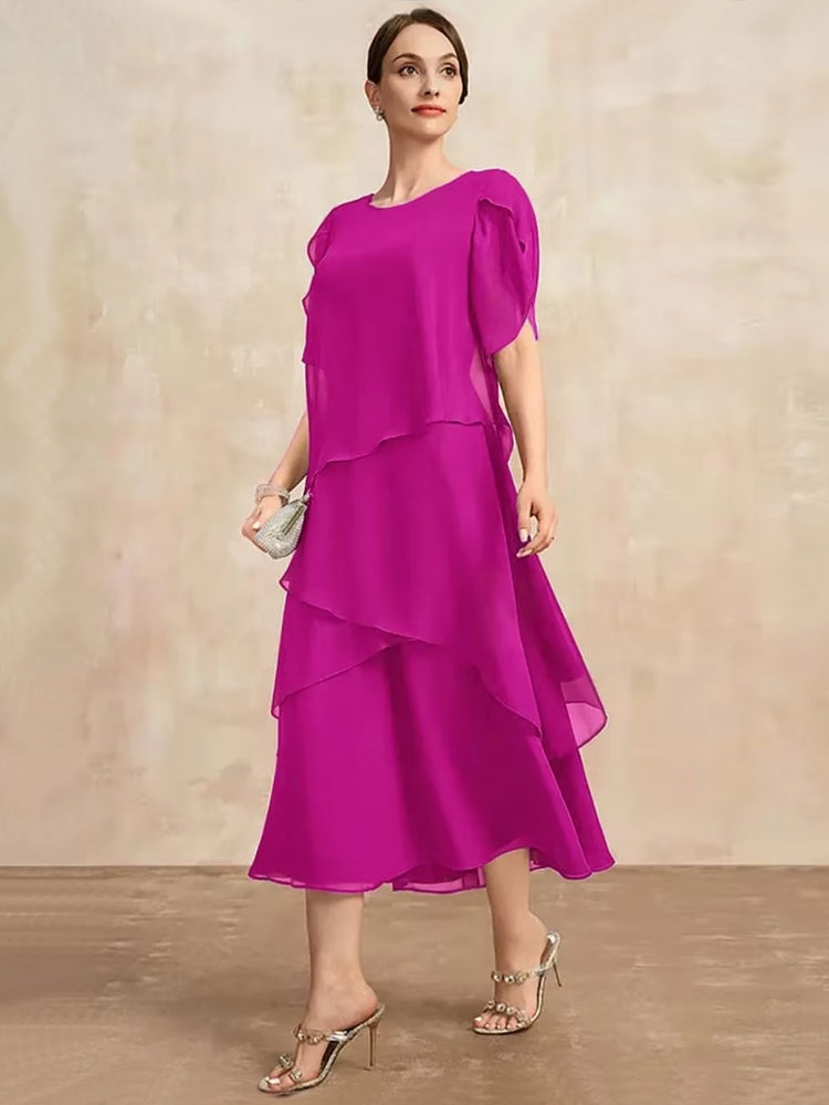 Elegant Women Burgundy Chiffon Midi Dress Rose Pink Midi Dresses - Tophatter Daily Deals