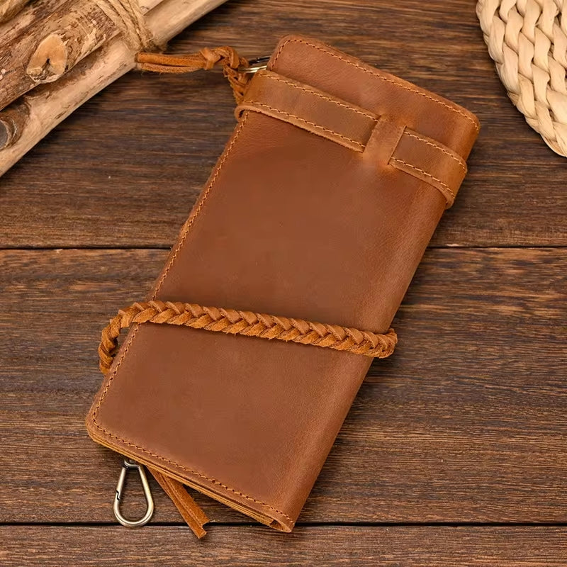 Vintage Brown Bifold Long Purse Genuine Leather Long Wallet Wallets - Tophatter Daily Deals