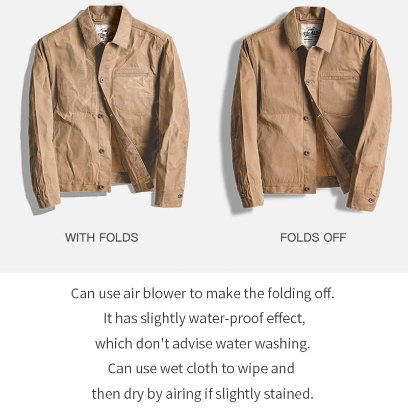 Canvas Oil Wax Men Jackets Khaki Retro Multi-pocket Men's Clothing - Tophatter Daily Deals