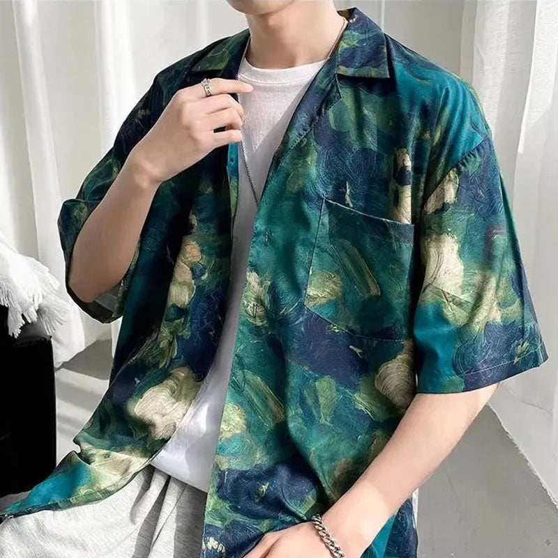 Summer Men Hawaiian Short Sleeve Shirts Green Men's Shirts - Tophatter Daily Deals