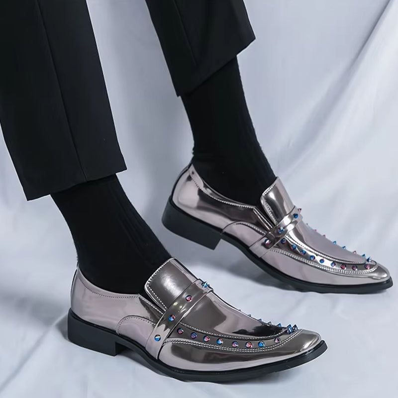 Fashion Gold, Silver, and Black Glitter Leather Rhinestone Shoes Men Dresses Shoes - Tophatter Daily Deals