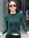 Women O-neck Stretch Cotton Skinny Basic T Shirt Green Blouses - Tophatter Daily Deals