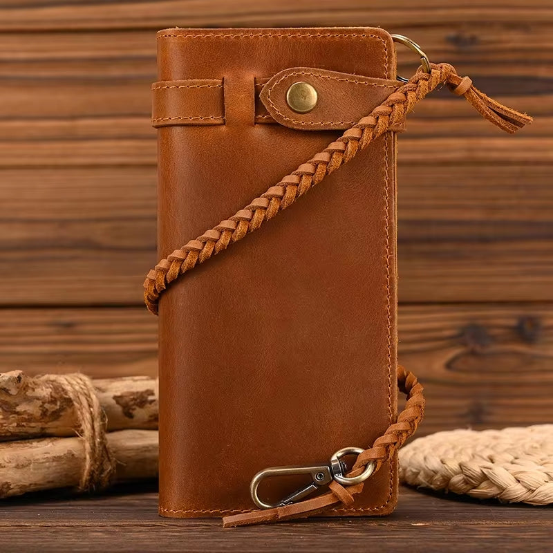 Vintage Brown Bifold Long Purse Genuine Leather Long Wallet Wallets - Tophatter Daily Deals