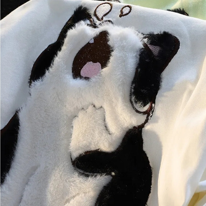 Cotton Baby Cat Couple Loose T-shirt Blouses - Tophatter Daily Deals