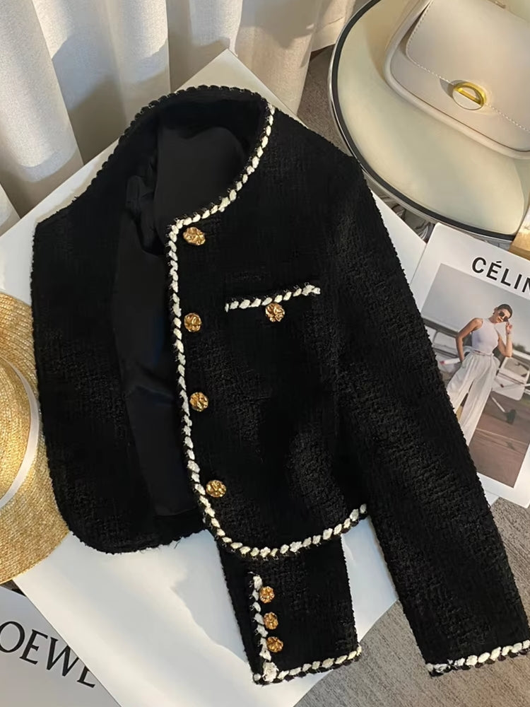 Vintage Tweed Black Blazer For Women Coats & Jackets - Tophatter Daily Deals