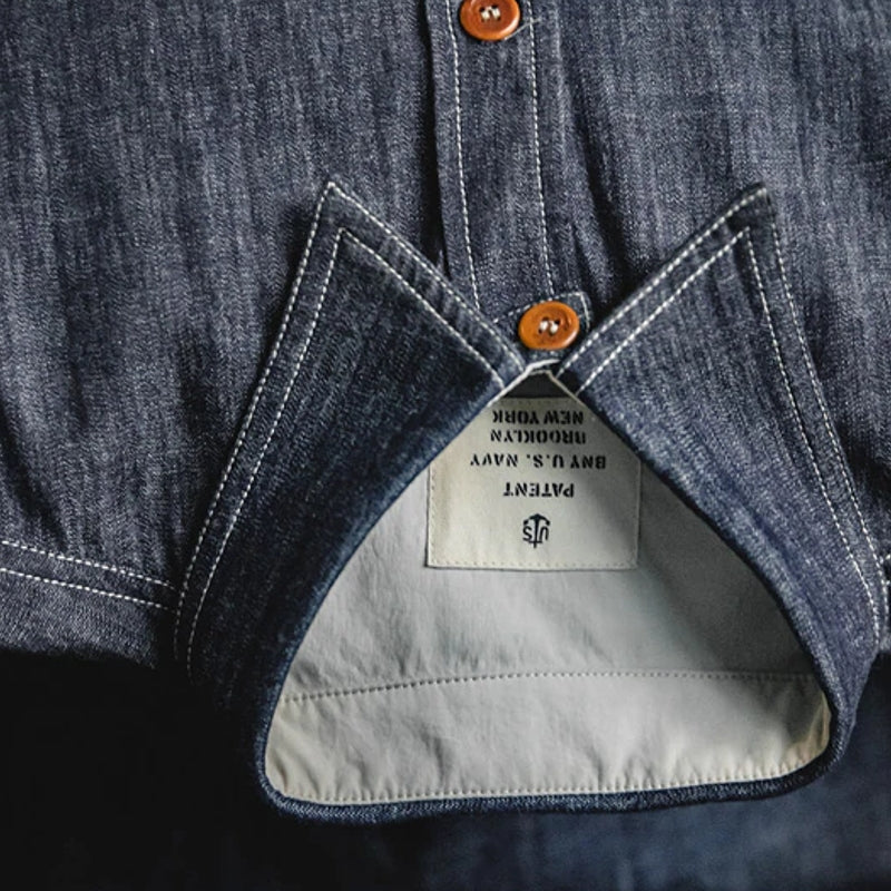 Men Jeans Indigo Washed Solid Work Shirt Men's Clothing - Tophatter Daily Deals