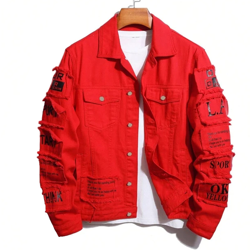 Men's Denim Jacket Jeans Clothing Red Men Jackets - Tophatter Daily Deals