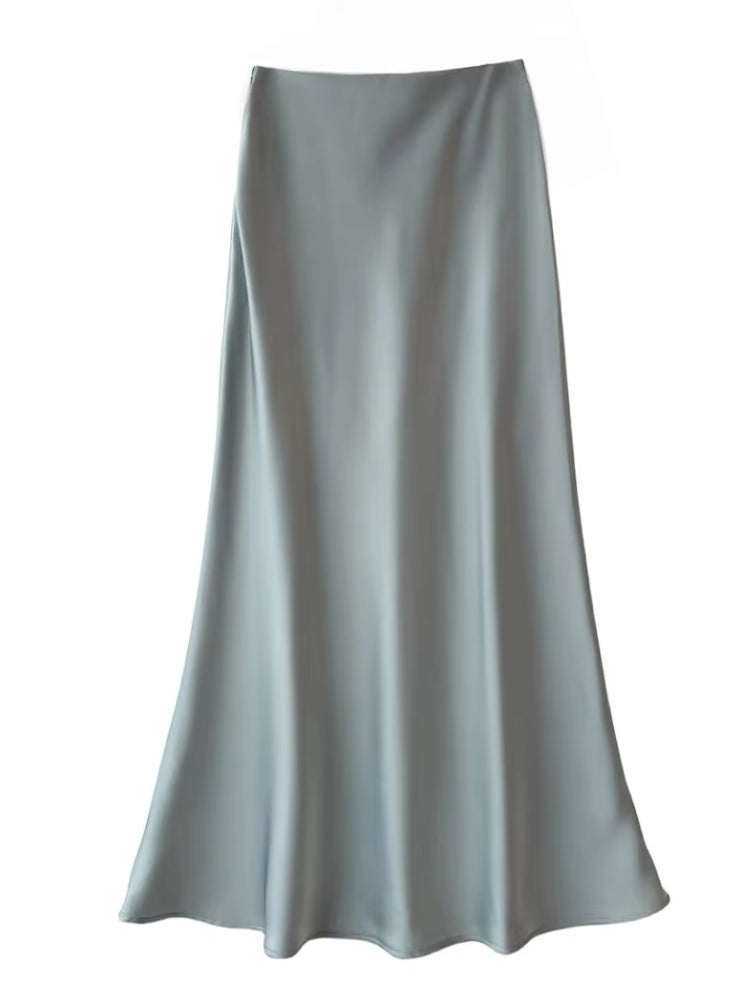 Smooth and silky Hip Wrap Zipper Skirt For Office Lady Light Blue Midi Dresses - Tophatter Daily Deals
