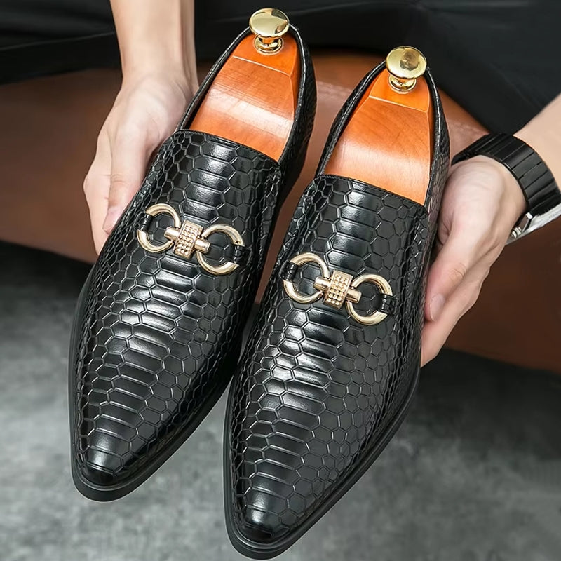 Artificial Leather Loafers Mini Crocodile Pattern Black Men Dresses Shoes - Tophatter Daily Deals