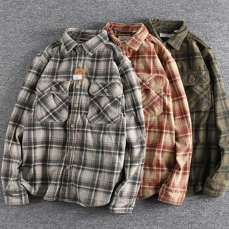 Plaid Woven Corduroy Men Shirts Men's Shirts - Tophatter Daily Deals