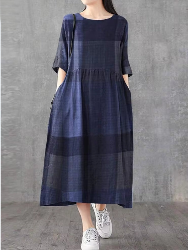 Plaid Half Sleeve Pocket Women Midi Dresses Midi Dresses - Tophatter Daily Deals