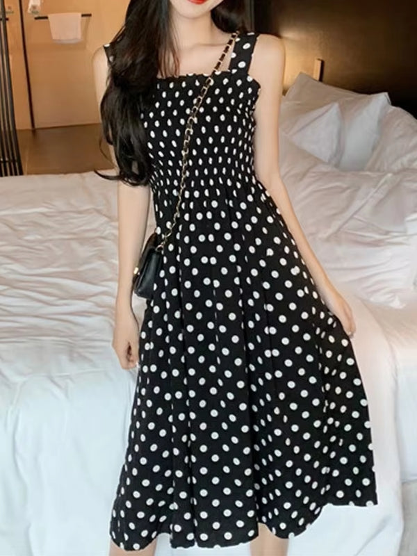 Polka Dot Shoulder Sexy Dresses Midi Dresses - Tophatter Daily Deals