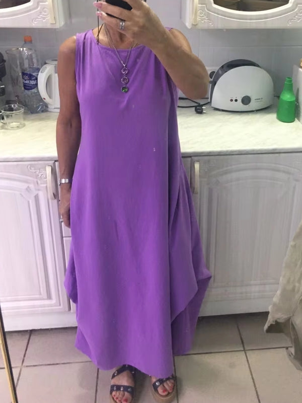 Casual Loose Solid Cotton Maxi Dresses Sleeveless Dresses - Tophatter Daily Deals