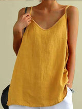 Summer Top Cotton Linen Spaghetti Strap Top V-neck Blouses - Tophatter Daily Deals