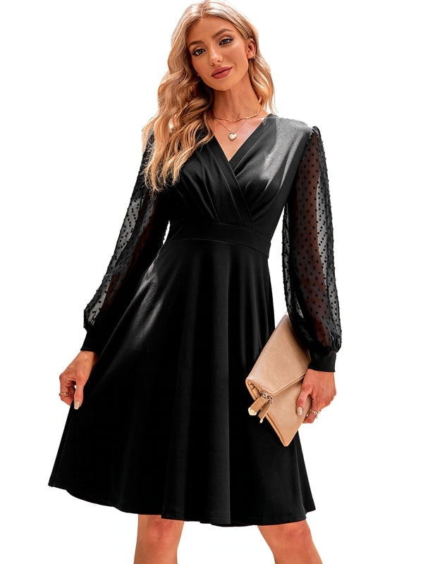 Casual V Neck High Waist Mini Dress Black Mini Dresses - Tophatter Daily Deals