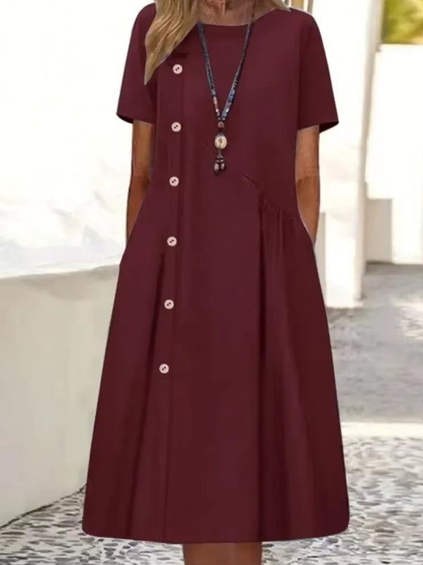 Elegant O-neck Long Dress Red Midi Dresses - Tophatter Daily Deals