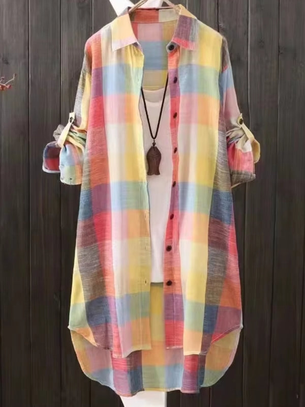 Women's Plaid Cotton Shirt Blouses - Tophatter Daily Deals