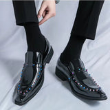 Fashion Gold, Silver, and Black Glitter Leather Rhinestone Shoes Men Dresses Shoes - Tophatter Daily Deals