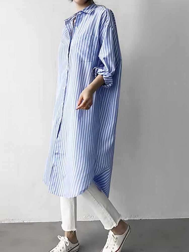 Fashion Mid-length Striped Shirt Skirt Blouses - Tophatter Daily Deals