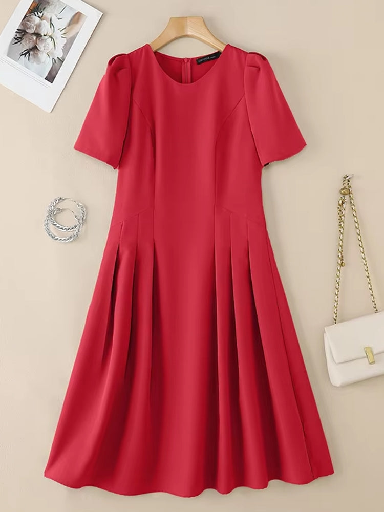 Women Summer Dress Elegant Office Lady Sundress Robe Red Midi Dresses - Tophatter Daily Deals
