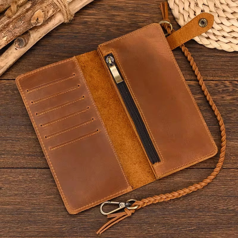 Vintage Brown Bifold Long Purse Genuine Leather Long Wallet Wallets - Tophatter Daily Deals