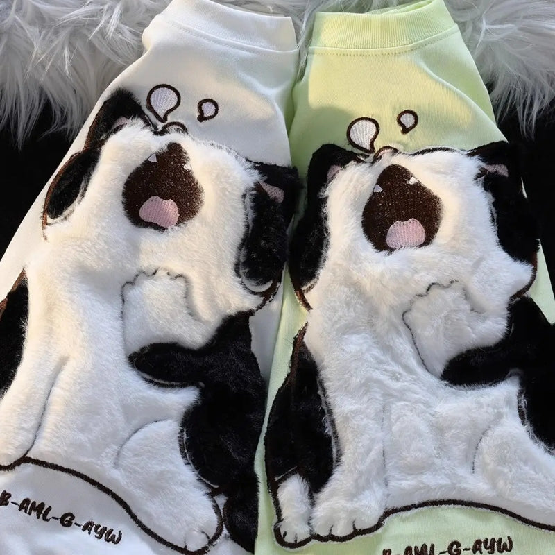 Cotton Baby Cat Couple Loose T-shirt Blouses - Tophatter Daily Deals