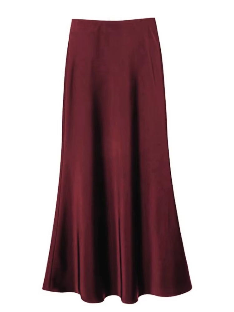 Smooth and silky Hip Wrap Zipper Skirt For Office Lady Wine Red Midi Dresses - Tophatter Daily Deals