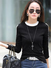 Women O-neck Stretch Cotton Skinny Basic T Shirt Blouses - Tophatter Daily Deals