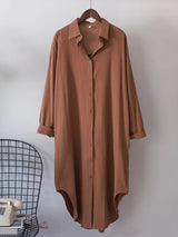 Women Cotton Oversized Big Shirt Dress Brown Blouses - Tophatter Daily Deals