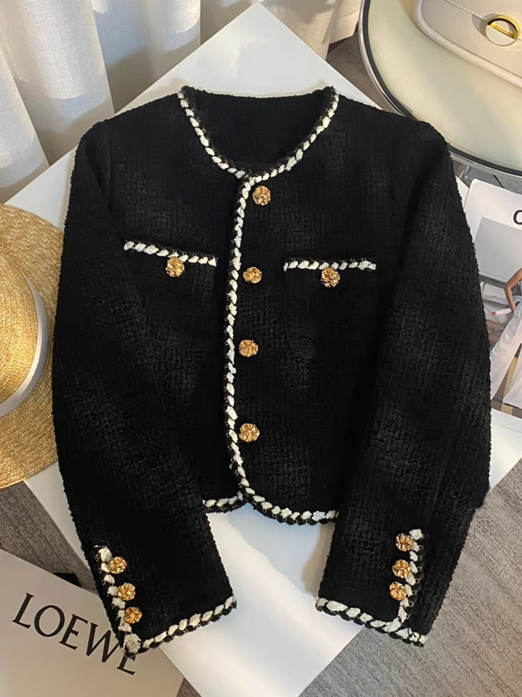 Vintage Tweed Black Blazer For Women Coats & Jackets - Tophatter Daily Deals