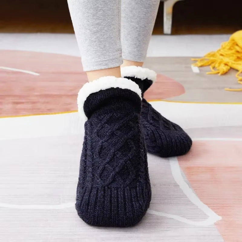 Unisex Slipper Socks Winter Warm Short Cotton Black Socks - Tophatter Daily Deals