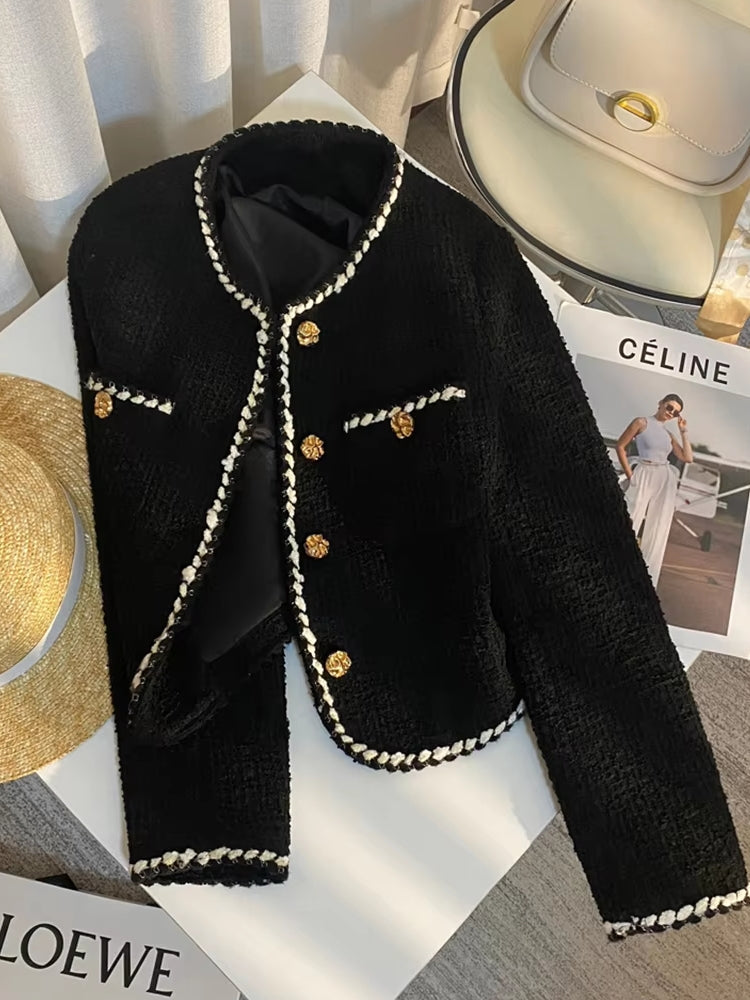 Vintage Tweed Black Blazer For Women Coats & Jackets - Tophatter Daily Deals
