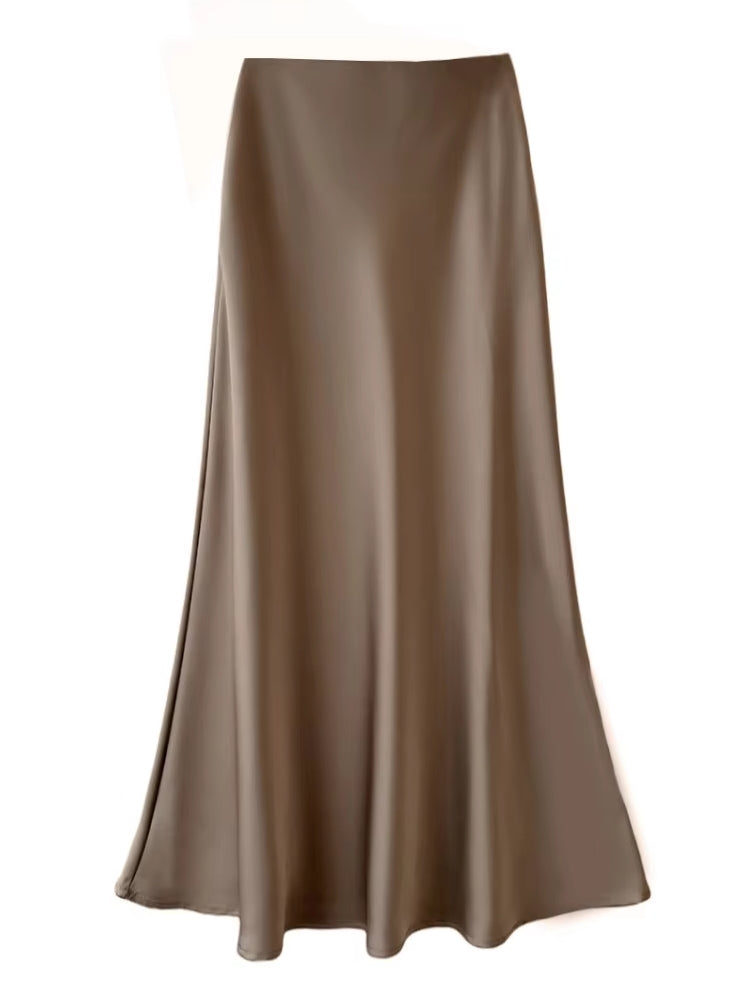 Smooth and silky Hip Wrap Zipper Skirt For Office Lady khaki Midi Dresses - Tophatter Daily Deals