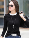 Women O-neck Stretch Cotton Skinny Basic T Shirt Black Blouses - Tophatter Daily Deals