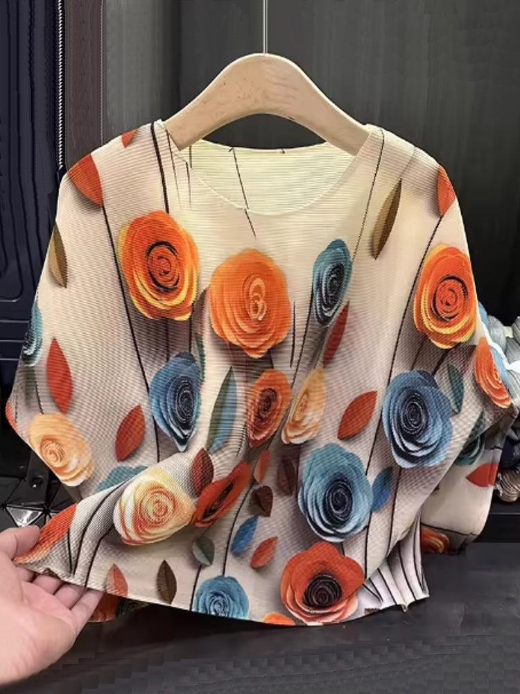 Fashion Rose Flower Casual Loose Chiffon Tops Blouses - Tophatter Daily Deals