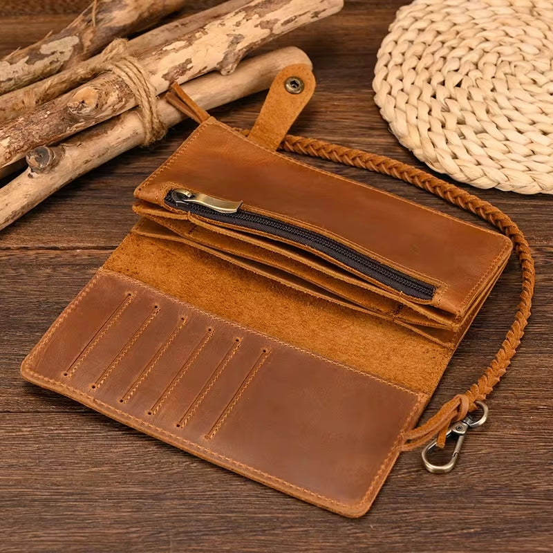 Vintage Brown Bifold Long Purse Genuine Leather Long Wallet Wallets - Tophatter Daily Deals
