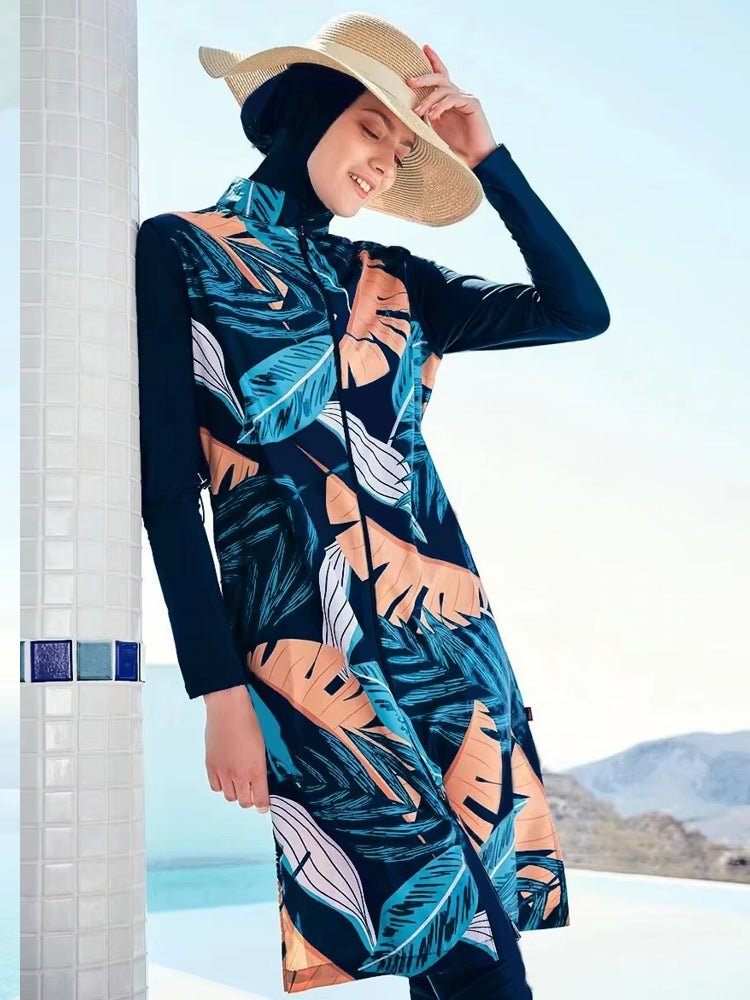Long Sleeve Full Cover Hijab Top Pants Burkini Navy Swimwear - Tophatter Daily Deals