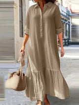 Women Simple Style Solid Color Cotton Linen Dresses Beige Maxi Dresses - Tophatter Daily Deals